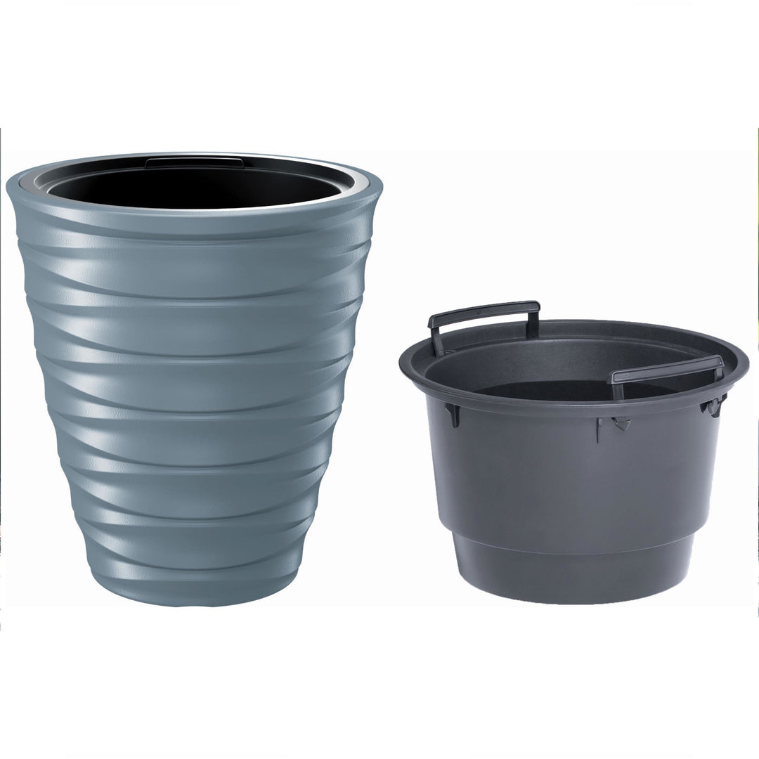 Prosperplast Freze DBFE400-443U Round Planter Flower Pot 28L Grey with Inner Liner Frostproof Weather Resistant