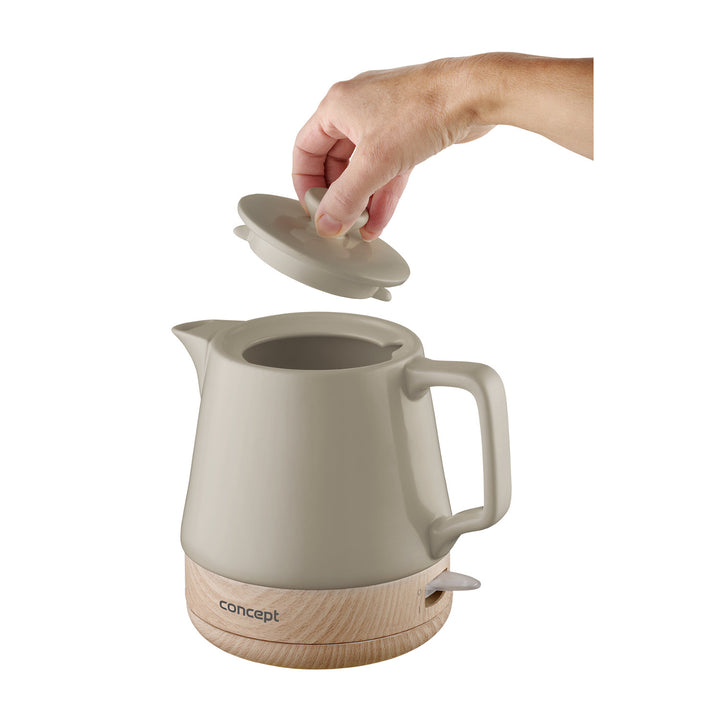 CONCEPT RK0061 UK Electric Ceramic Kettle 1.0L Nordic Style 1200W Tea Pot Cordless Beige & Wood Design