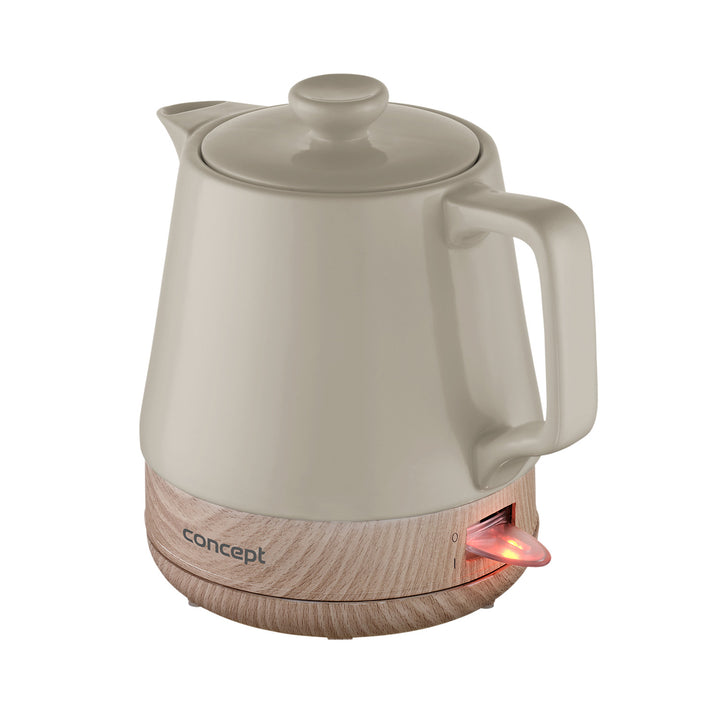 CONCEPT RK0061 UK Electric Ceramic Kettle 1.0L Nordic Style 1200W Tea Pot Cordless Beige & Wood Design