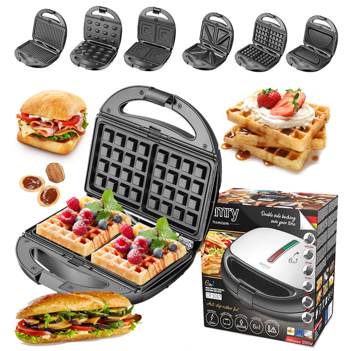 Camry CR 3057 Multifunctionele Broodrooster 6 Verwisselbare platen Elektrische Sandwich Toaster Contact Grill Wafel Plaat max. 1200 W