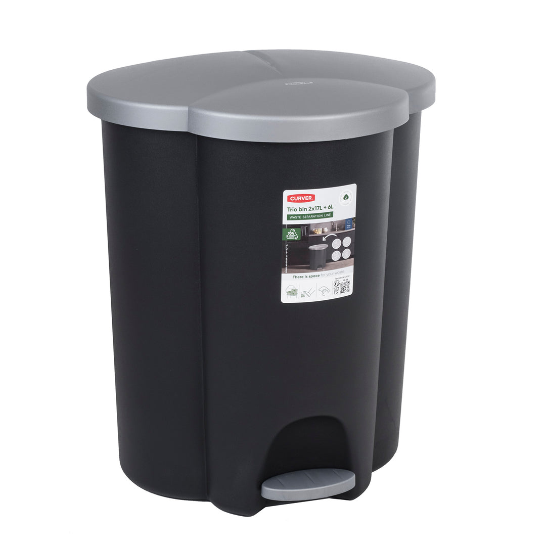 CURVER Waste Rubbish Can 40L Pedal Sorting Garbage Can Waste 3 Compartments Waste Separation System Inner Plastic Bucket