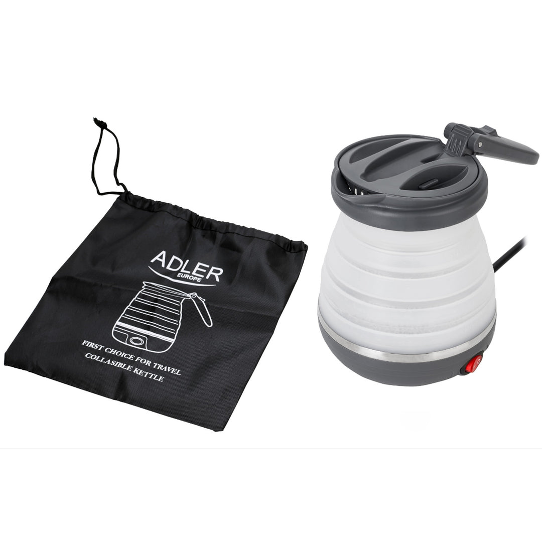 Adler AD 1370UK Collapsible Travel Kettle 0.6L with Storage Pouch Sillicone Folding Handle Compact Portable Camping