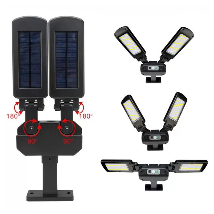 Maclean MCE447 Double Solar Wall Lamp with Motion and Dusk Sensor IP54 5W 2x 450 Lumens 6500K Two Light Sources Remote Control Outdoor Street Light