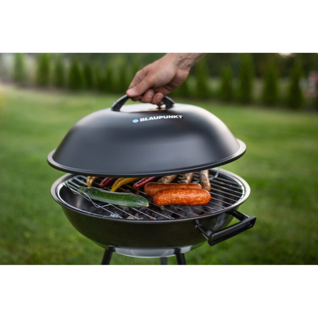 Holzkohlegrill auf Rollen Rundgrill Standgrill Grillwagen mit Unterem Regal Gartengrill 41cm Durchmesser BBQ