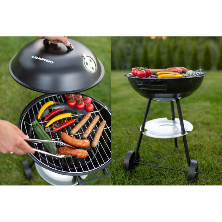 Blaupunkt GC301 Charcoal Grill on Wheels Round Barbecue Stand Barbecue Trolley with Lower Shelf Garden Barbecue 41cm Diameter BBQ