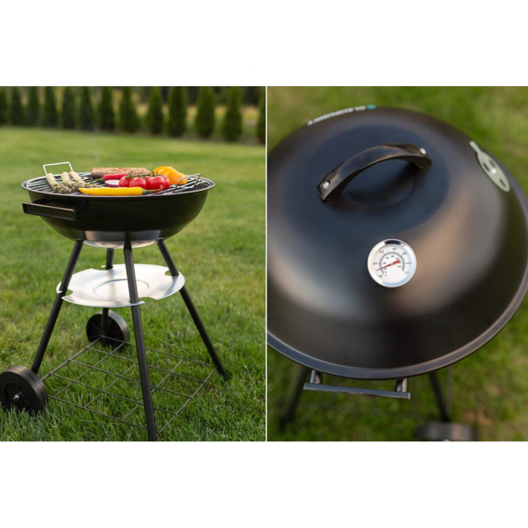 Blaupunkt GC401 Charcoal Grill on Wheels Round Barbecue Stand Barbecue Barbecue Trolley with Lower Shelf Garden Barbecue 41cm Diameter BBQ