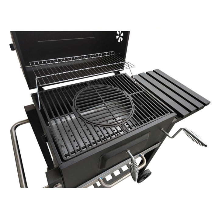 Grillwagen Gartengrill Holzkohlegrill Thermometer im Deckel Seitenablage Gusseiserner Rost Grillfläche 57,2 x 32 cm BBQ