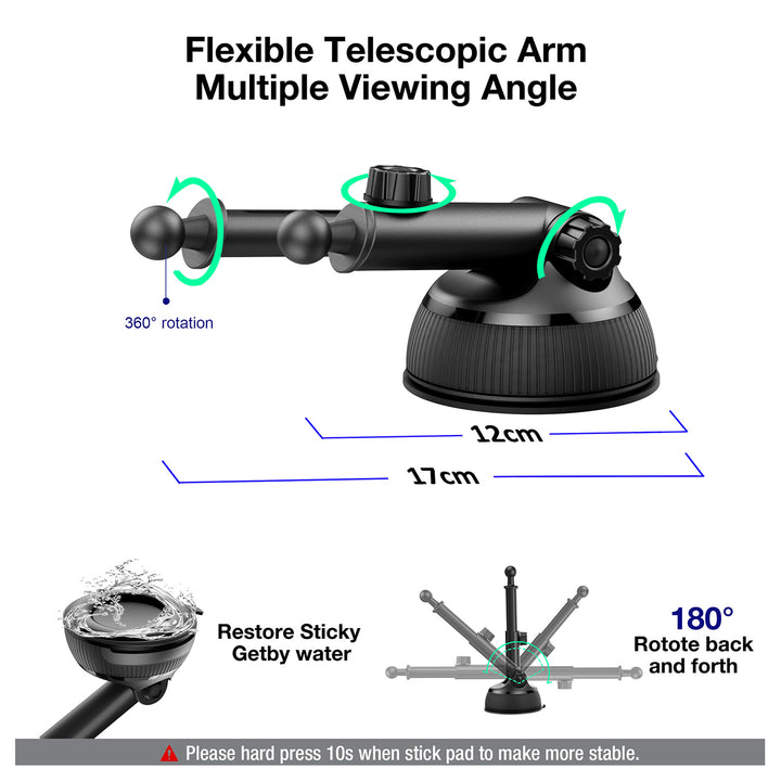 Maclean MCE129 Car Phone Holder Mount with Qi Wireless Inductive Charger Automatic Dashboard Windshield Airvent Desk 4in1