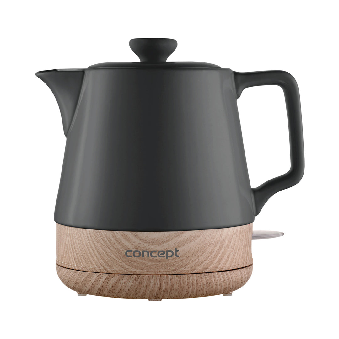 CONCEPT RK0061 UK Electric Ceramic Kettle 1.0L Anthracite & Wood Design Nordic Style 1200W Tea Pot Cordless