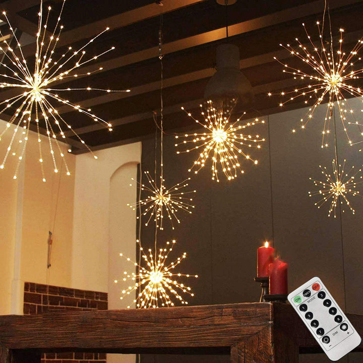 3D LED Stern Feuerwerk hängend LED Licht dekorative hängende Starburst Lampe 4xAA 8 Modi IP44 4xAA warmweiß mit Fernbedienung