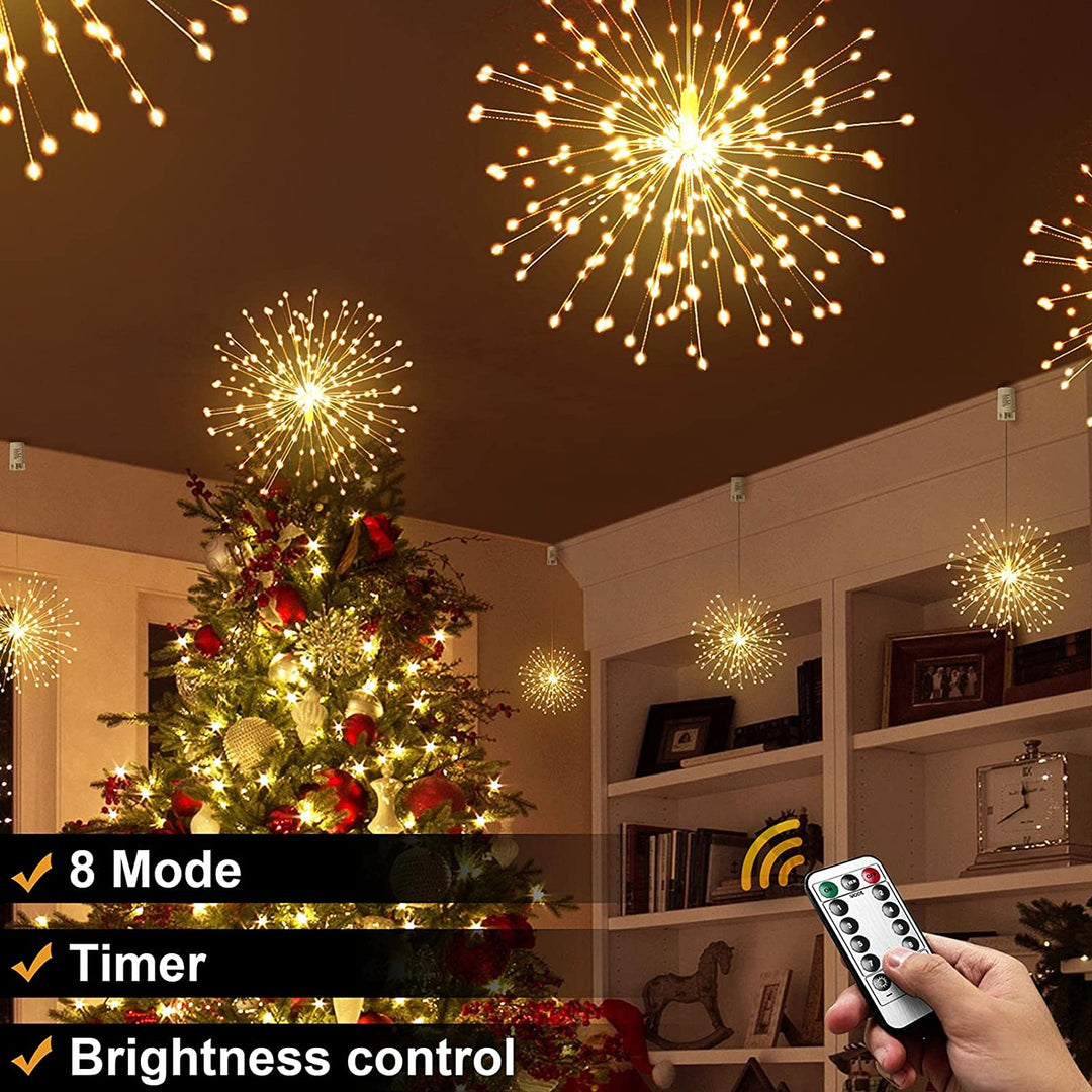 3D LED Stern Feuerwerk hängend LED Licht dekorative hängende Starburst Lampe 4xAA 8 Modi IP44 4xAA warmweiß mit Fernbedienung