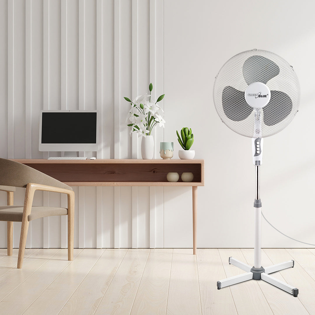 GreenBlue GB560 staande ventilator 16'' 40W Oscillerend 3 snelheden In hoogte verstelbaar 1,20m 1,5m kabel UK stekker