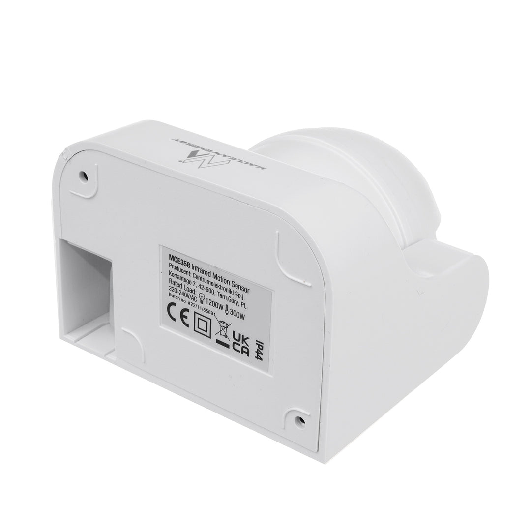 Maclean MCE358 W Occupancy PIR Motion Sensor Dusk-to-Dawn Infrared Detector IP44, White, Range 12m, Angle 180°, max load 800 / 1200W,