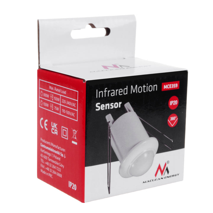 Maclean MCE359 PIR Motion Sensor Ceiling Flush Mounted Recessed Range 6m Max Load 300/150W 360° Detection Angle