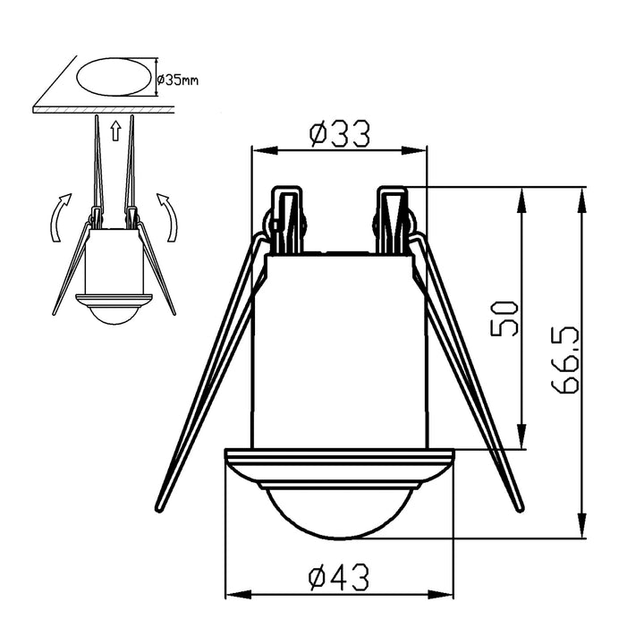 Maclean MCE359 PIR Motion Sensor Ceiling Flush Mounted Recessed Range 6m Max Load 300/150W 360° Detection Angle