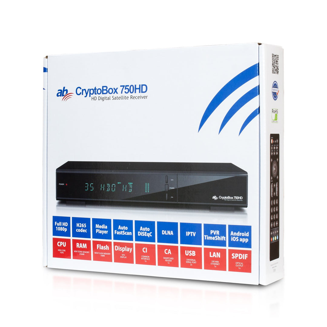 AB CryptoBox 750 Satellitenreceiver Mediaplayer  HD-Empfänger,  FullHD, Crypto Box, H.265 HEVC