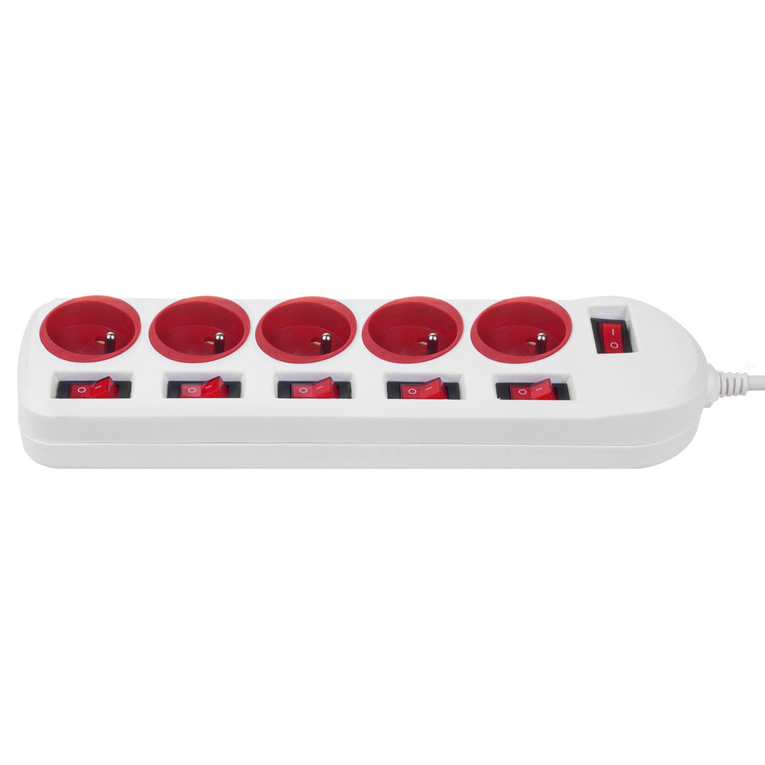 Maclean power strip, 5 socket extension cable, with switches, 250VAC/10A, 1.5m, MCE204 R/W