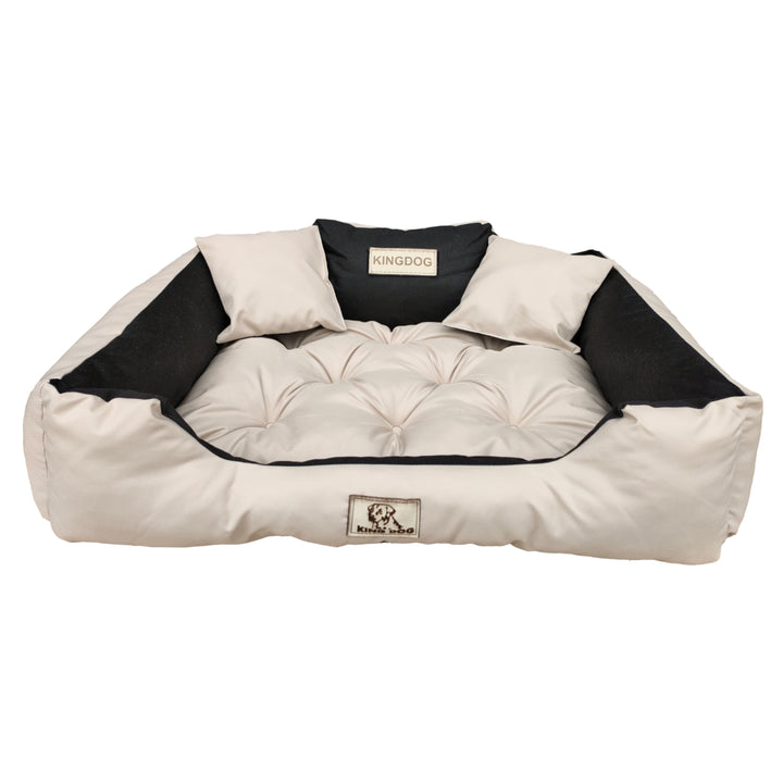 KingDog Honden- en kattenbed met twee kussens Hondenkussen Huisdiermand Wasbaar Waterdicht PVC-materiaal Maat L 100x75cm Beige