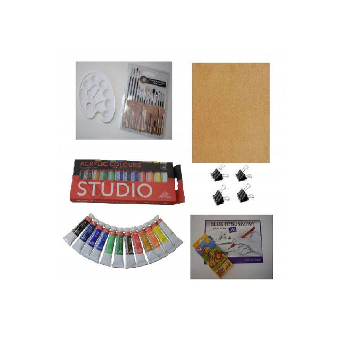 Paints + Brushes + Easel Large Complete Painting Set Adjustable Natural Beech Wood