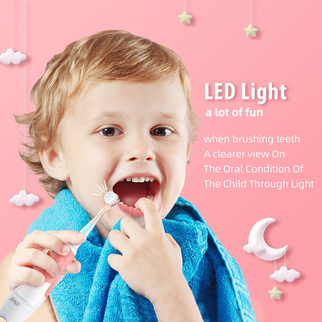 SEAGO SG-513 Rosa Elektrische Zahnbürste Kinder Baby Kinderzahnbürste Elektrisch ab 0-3 Jahre mit LED Licht Smart Timer Schall Babyzahnbürste Wasserdicht IPX7 Schallzahnbürste