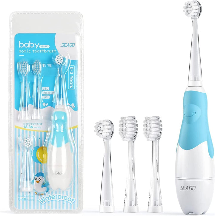 SEAGO cepillo dental sónico para niños, azul, 1xAA 1,5V (no incluido), 4 puntas, SG-513 Azul