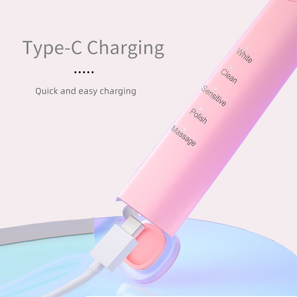 Schallzahnbürste 40.000 Elektrische Schall Zahnbürste Smart Schall-Zahnbürste 5 Modi 700mAh Li-ion Seago SG-2303 Rosa