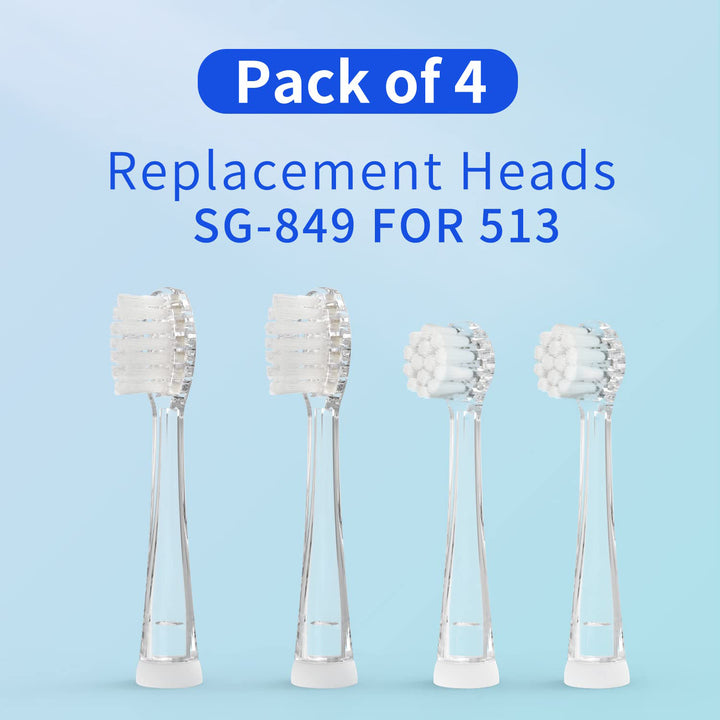 SEAGO SG-513 Set of Spare Toothbrushes Tips for SG-513 SEAGO, 4 pcs, Transparent Colour, for Children, Refill