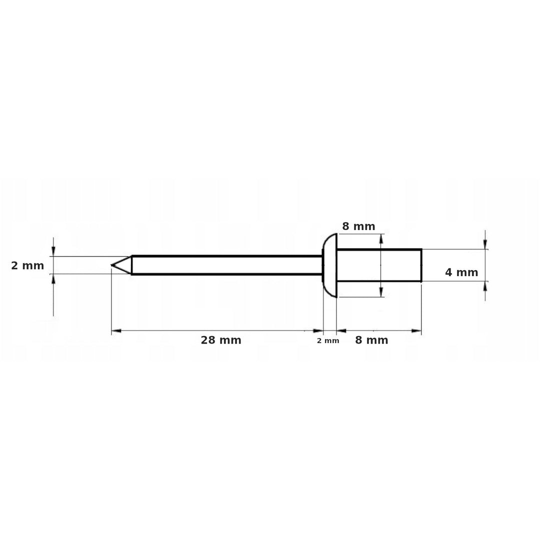 4x8 Niete - weiß (Packung - 100 Stück) Aluminiumschnitt