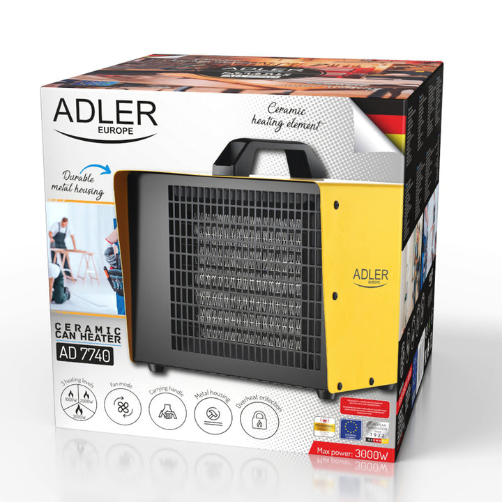 Adler AD 7740 Ceramic Fan Heater Electric Portable 3 Heating Levels: 1000W, 2000W, 3000W