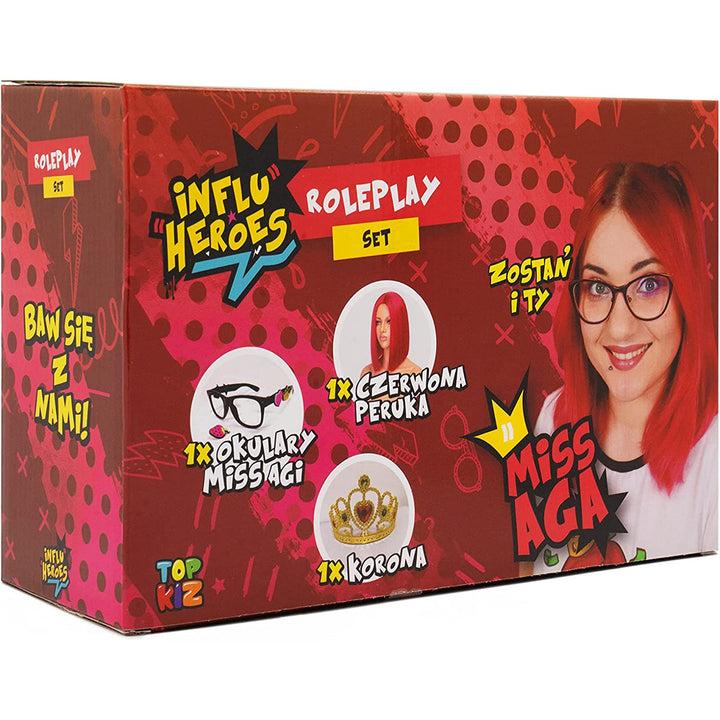 Influ Heroes Miss Aga dress up kit peluca, corona, gafas