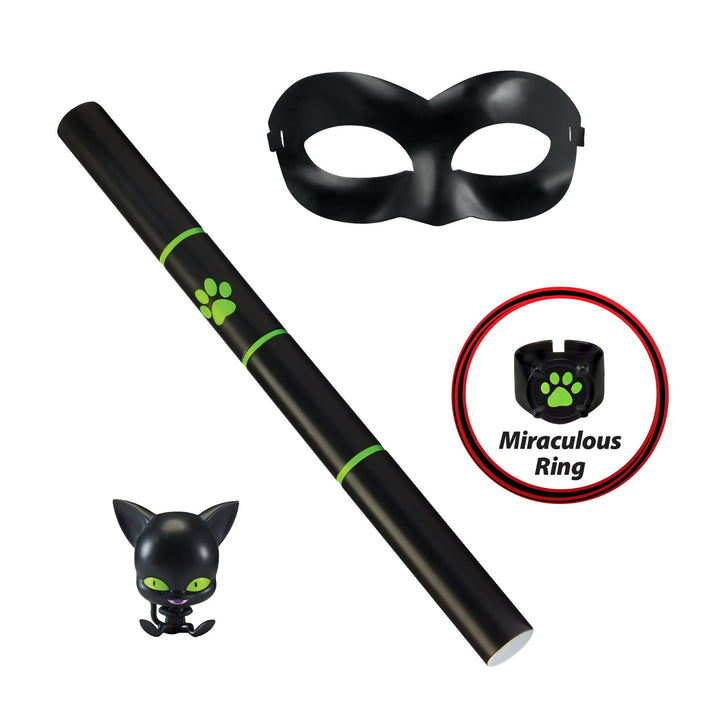 Miraculous Cat Noir Dress Up Set Adrien Mask Ring Plagg Kwami Stick Role Play Kit