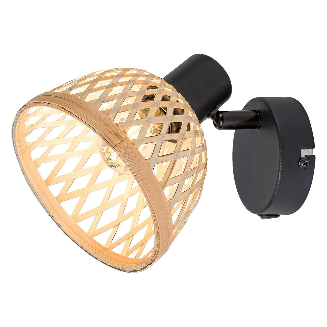 Lampada in rattan, ind.spot.E14 1xMax15W, nero - lampada da parete