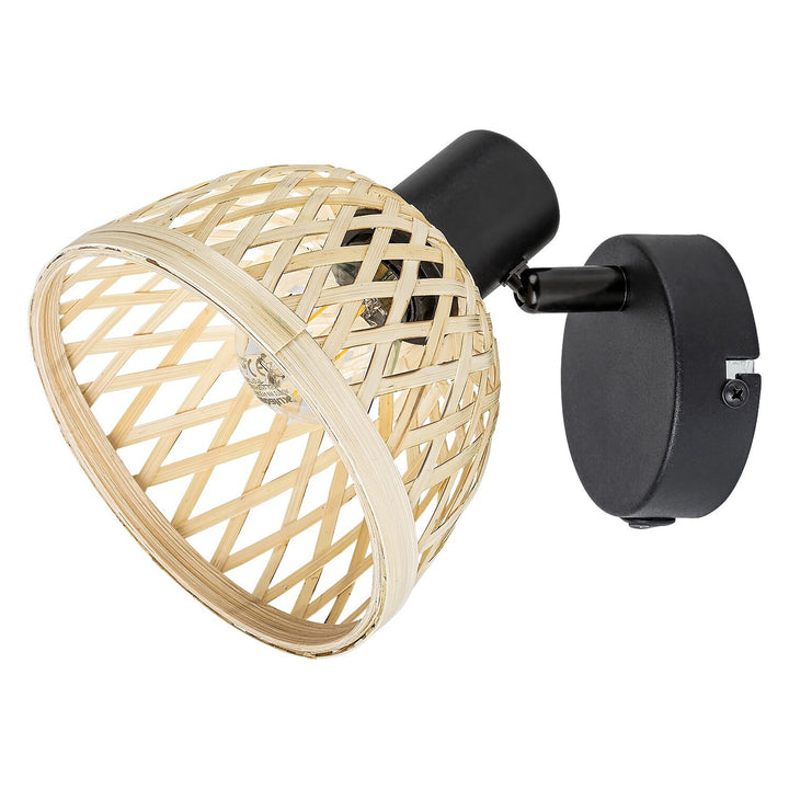 Lampada in rattan, ind.spot.E14 1xMax15W, nero - lampada da parete