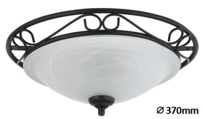 Lampada da Soffitto Cornice Decorativa Luce D37 E27 2 x 60W Vetro Alabastro Nero Opaco IP20