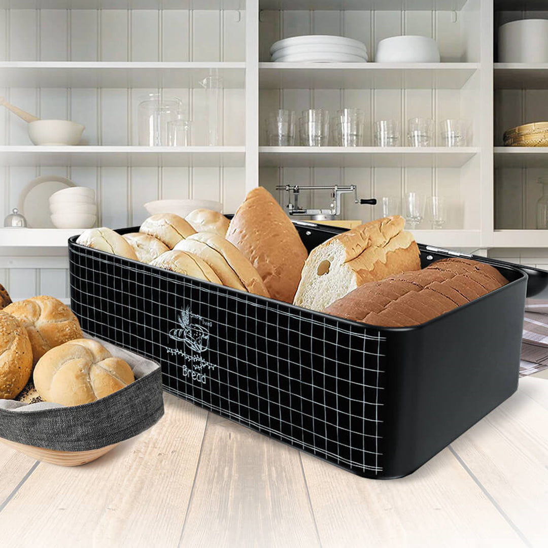 Bread Bin Box Container Stainless Steel Lid Metal Roll Bun Storage