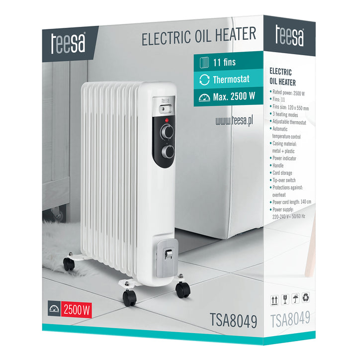 Teesa TSA8049 radiateur réchauffeur d'huile 2500W 11 ailettes 3 modes de chauffage