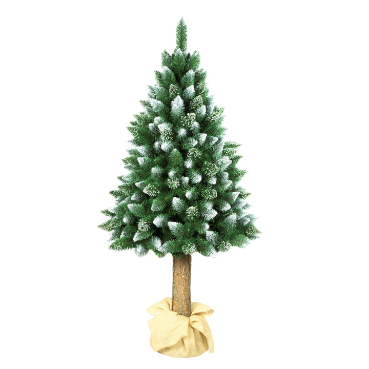 Diamond Künstlicher Tannenbaum Kiefer mit Naturstamm 160cm Christbaum mit Kunststoffsockel Schnee-Effekt PVC Dekoration Weihnachtsdeko