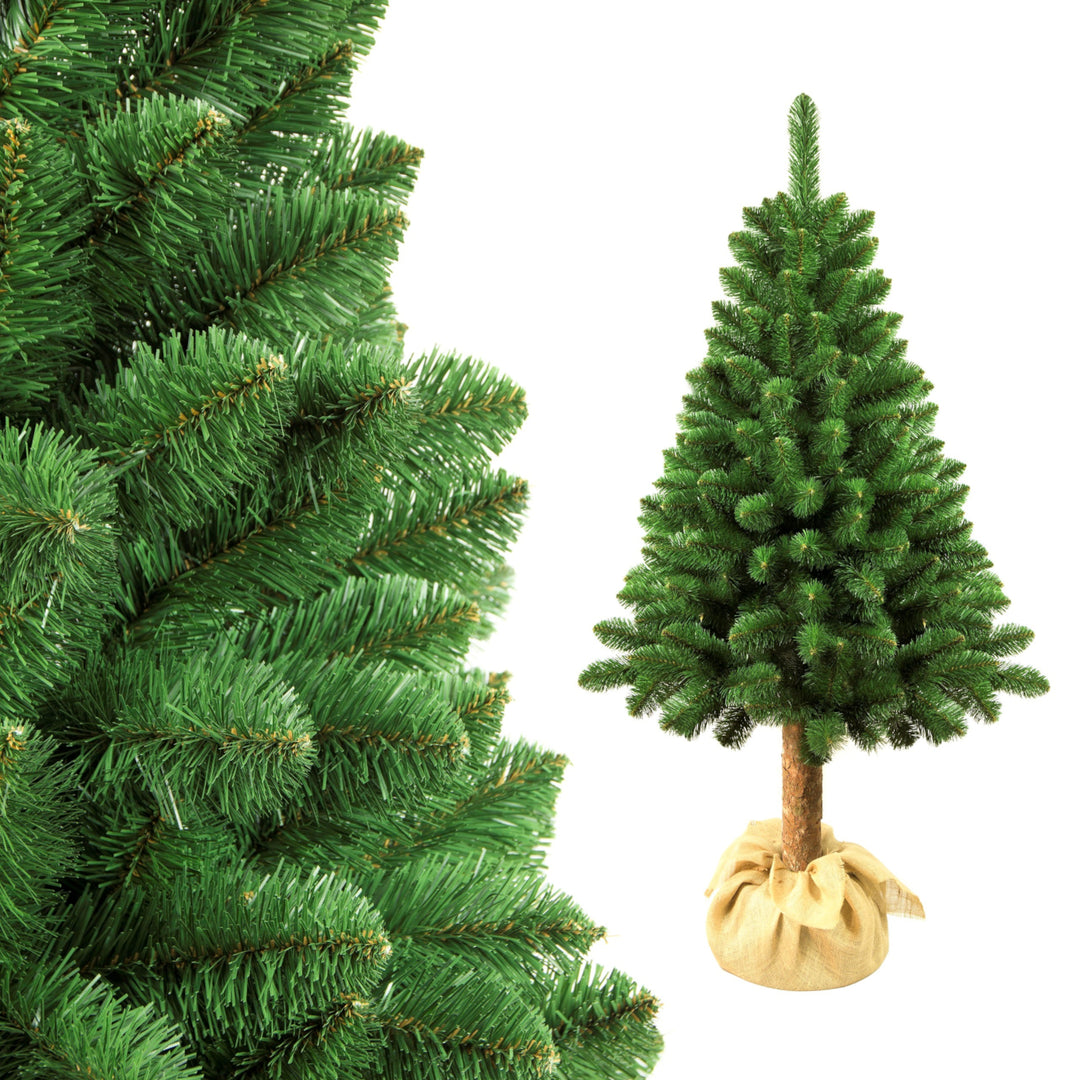 Künstlicher Tannenbaum Kiefer mit Naturstamm 160cm Christbaum mit Kunststoffsockel PVC Dekoration Weihnachtsdeko