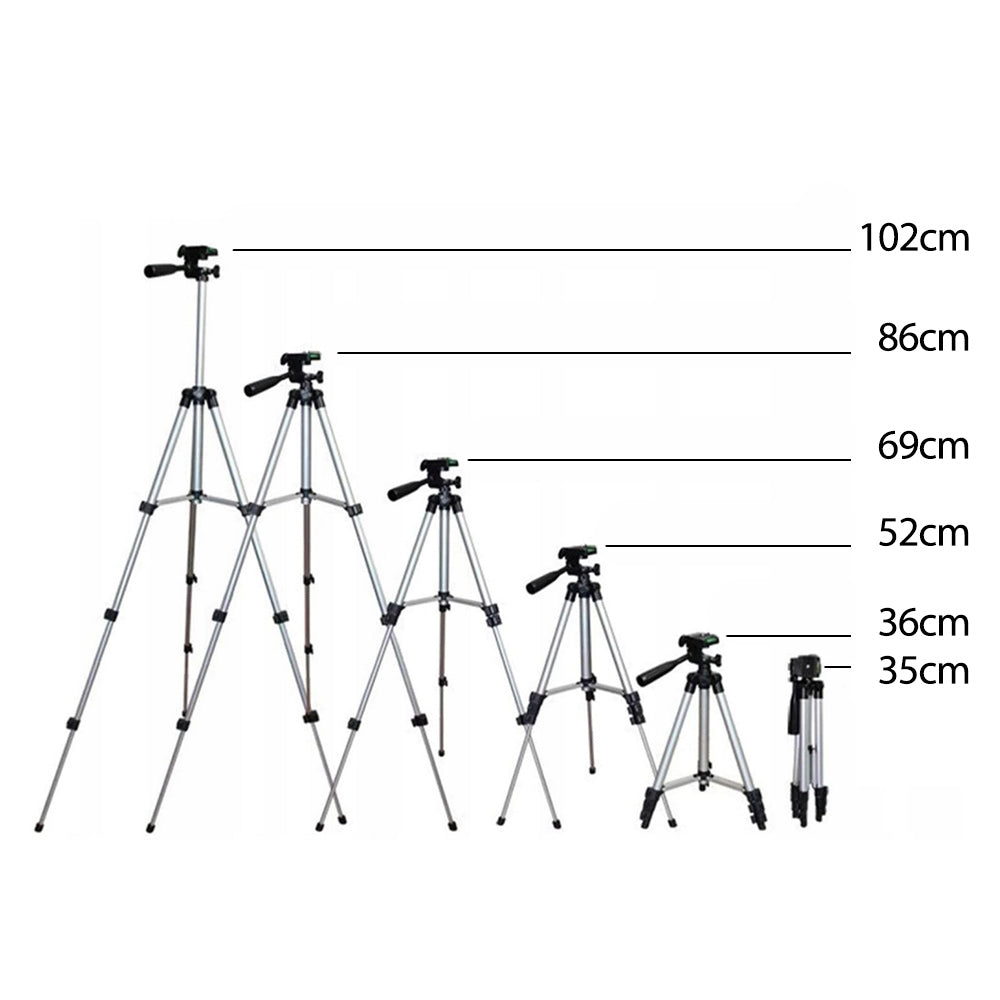 Maclean MC-164 Universelles 1/4"-Stativ mit Telefon Halter und Tragetasche Geeignet für Kameras Camcorder Smartphones Ringlichter Dreibein-Stativ Faltbar Verstellbare Höhe max. 102cm