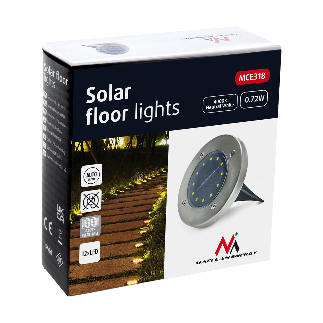 Maclean MCE318 LED Solar Bodenleuchten mit Erdspieß 12 LED SMD Neutralweiß 4000K 0,7W Solarlampe für Außen Wegeleuchte Gartenleuchten IP44 (1x Stück)