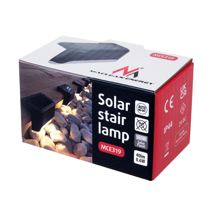 Maclean MCE319 lampe solaire pour terrasse détecteur de crépuscule IP44 4000 K Ni-MH 100 mAh 80x45x45 mm