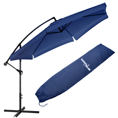 Vert Bleu GB377 Parasol à manivelle avec support Parasol de jardin Protection UV 350 x 250 cm Parapluie à manivelle (bleu marine)