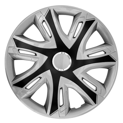 NRM Supernova Copricerchi per cerchioni in acciaio Set di 4 copricerchi per autoveicoli automobilistici adatti per la maggior parte delle marche e cerchioni in plastica ABS nero/argento, 16"