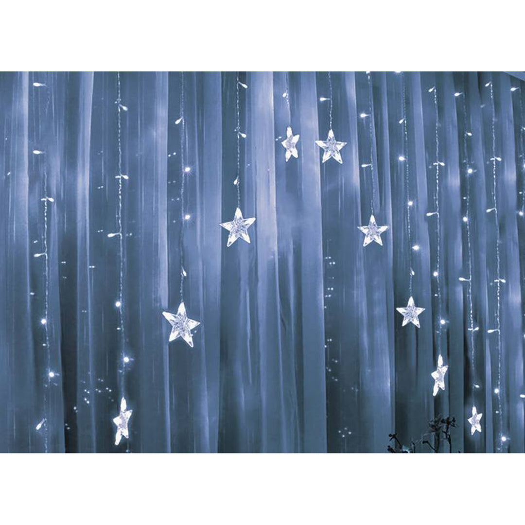 Fairy Light Curtain ML49Z 16 Icicles 136 LED 3m Stars Cold White Christmas Decoration