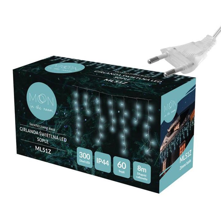 Guirnalda luminosa ML51Z 60 carámbanos 300 Led 8m blanco frío IP44