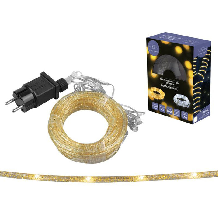 Cordon décoratif ML53GC 72 LED 3.6m avec paillettes or blanc chaud IP44