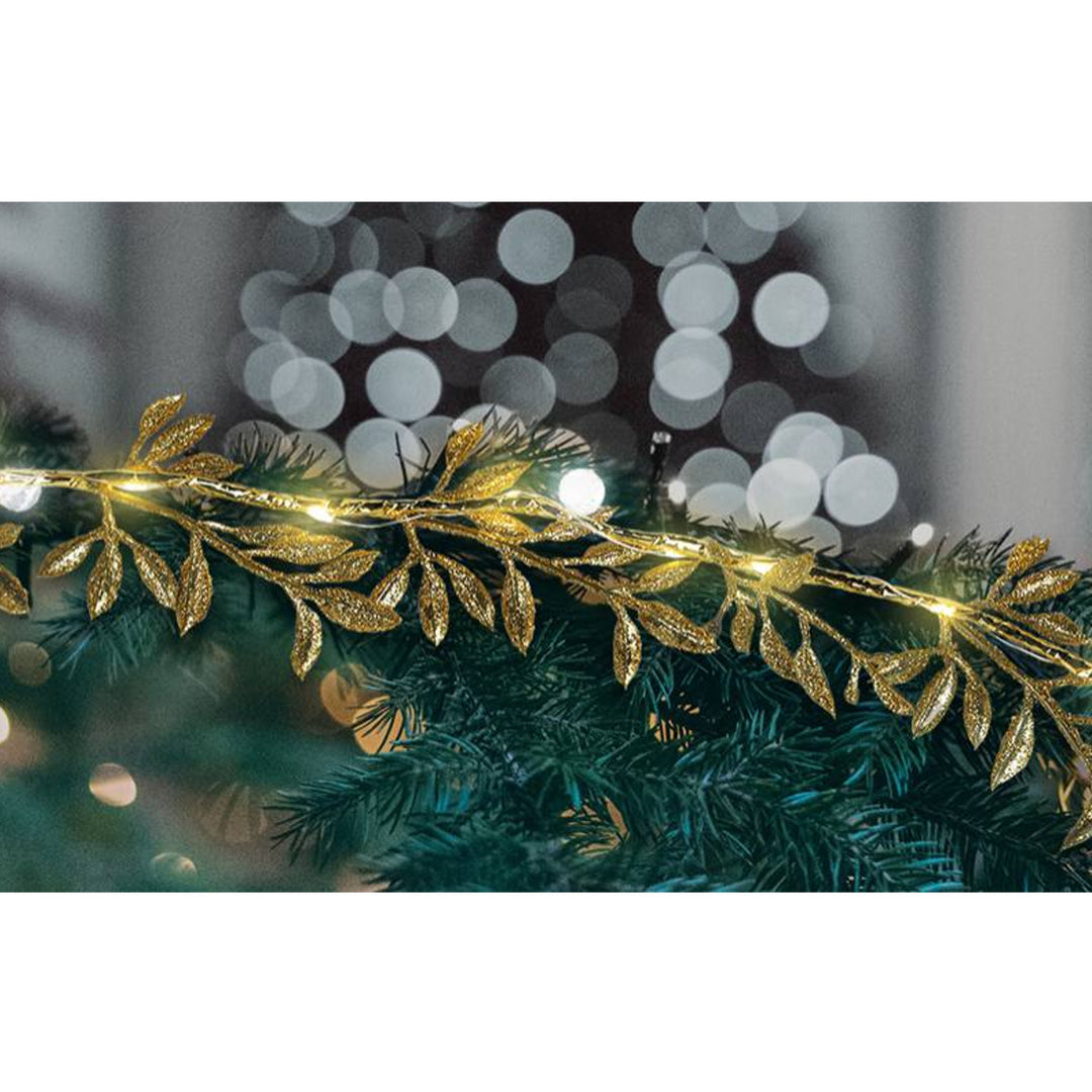 Fairy Lights Garland LED String Lights 1.8m Gold Glitter Leaves Warm White Battery