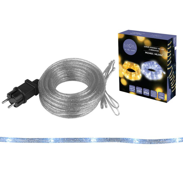 Cordon décoratif ML54SZ 100 LED 10m avec paillettes argent blanc froid IP44