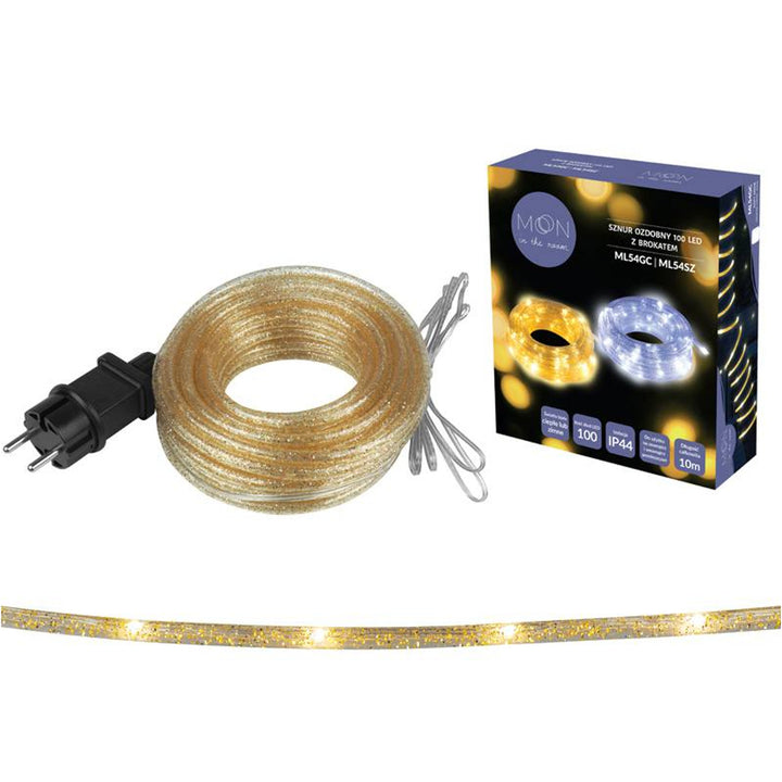 Cordon décoratif ML54GC 100LED 10m avec paillettes or blanc chaud IP44