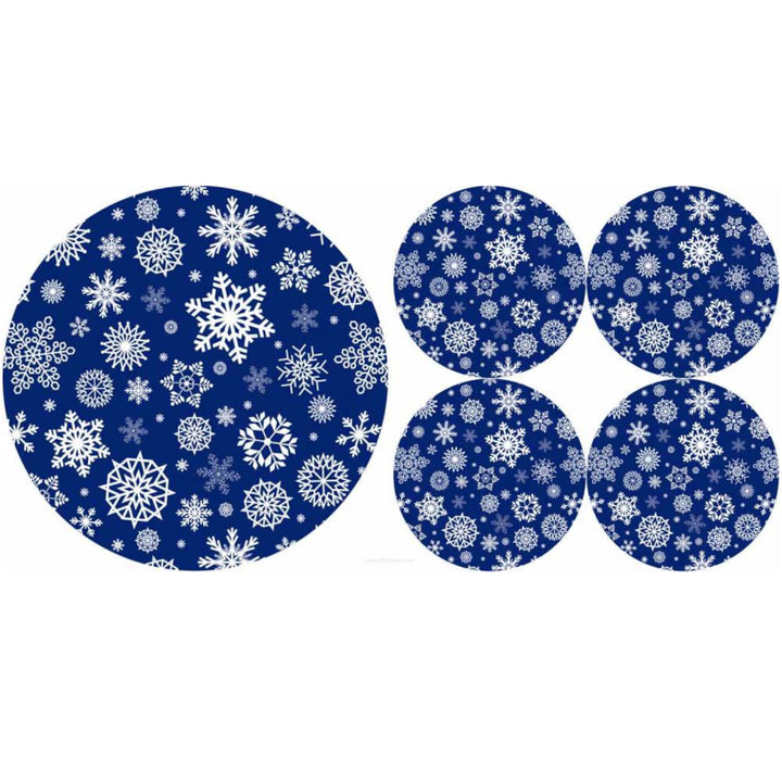 Set of round felt table placemats 1 + 4 - SNOW